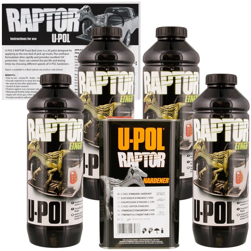 U-POl Raptor Black Urethane Spray-On Truck Bed Liner & Texture Coating  Protective Paint For Tailgates & Trucks  Vehicle Undercoating  4 Litres - Image 1